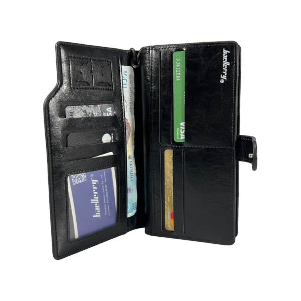 Чоловіче портмоне, екошкіра, з картхолдером, подвійна застібка, чорний