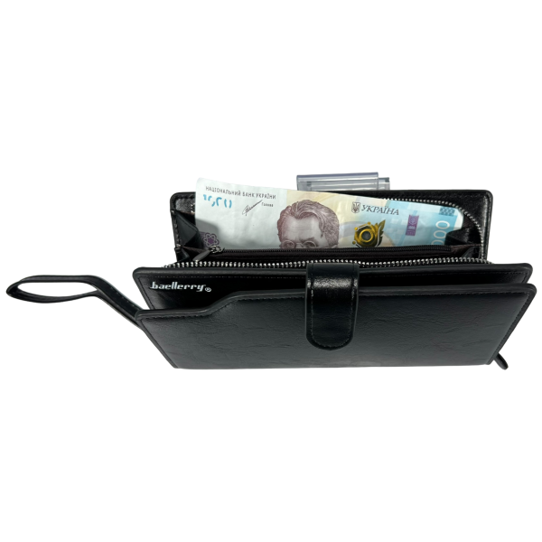 Чоловіче портмоне, екошкіра, з картхолдером, подвійна застібка, чорний