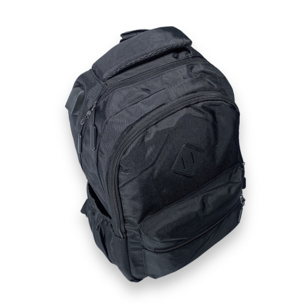 Стильный городской рюкзак, 20 л, два отделения, боковые карманы, фронтальный карман, USB вход, черный