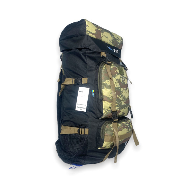 Рюкзак тактичний на одне відділення, 75 л, фронтальні кишені, бокові кишені, камуфляж