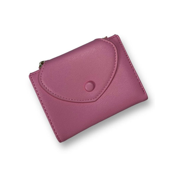 Стильный кошелек из экокожи, розовый, с кнопочной застежкой