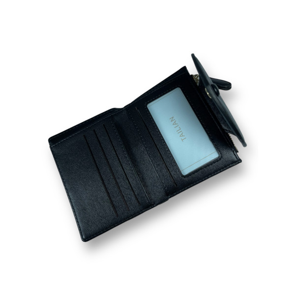 Стильный кошелек из экокожи, черный, с кнопочной застежкой Стильный кошелек из экокожи, черный, с кнопочной застежкой