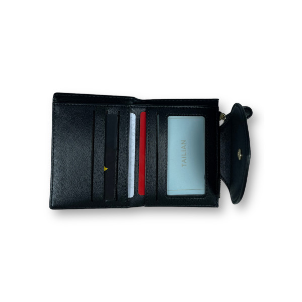 Стильный кошелек из экокожи, черный, с кнопочной застежкой Стильный кошелек из экокожи, черный, с кнопочной застежкой