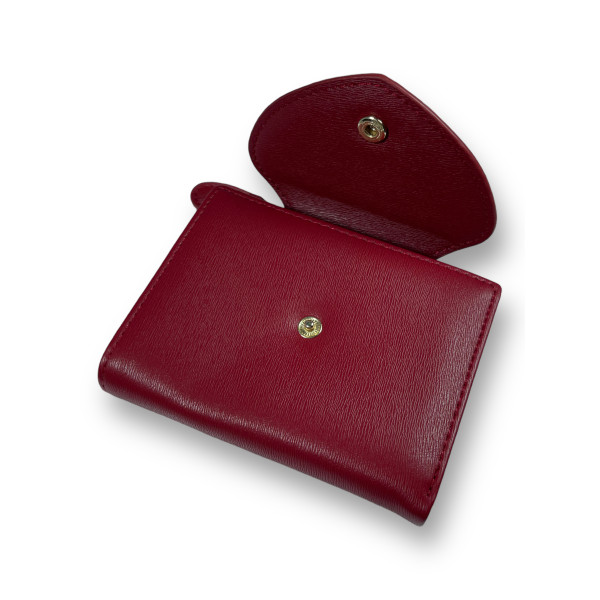 Стильный кошелек из экокожи, красный, с кнопочной застежкой и 1 отделом для купюр