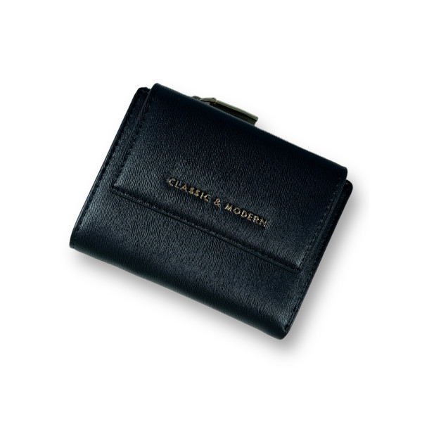 Жіночий гаманець, екошкіра, чорний, з кнопковою застібкою, 1 відділення для купюр