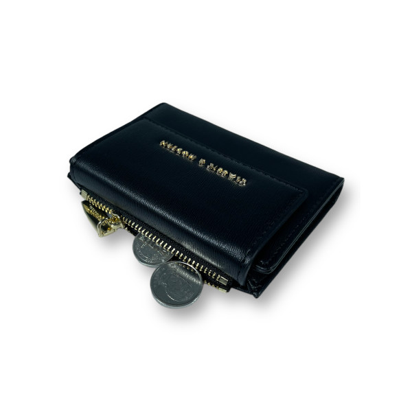 Жіночий гаманець, екошкіра, чорний, з кнопковою застібкою, 1 відділення для купюр