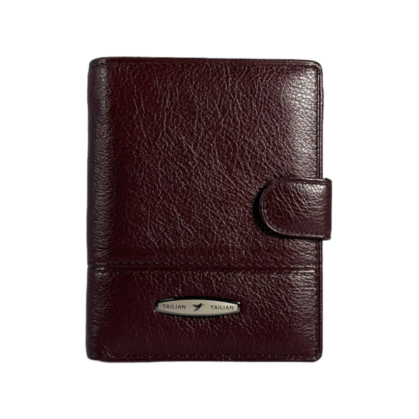 Кожаный кошелек для мужчин цвета кромесон с застежкой на кнопке