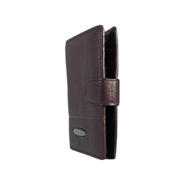 Кожаный кошелек для мужчин цвета кромесон с застежкой на кнопке