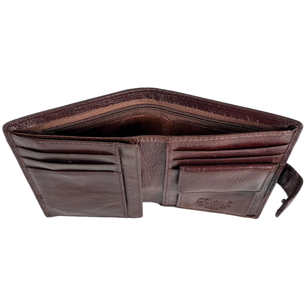 Кожаный кошелек для мужчин цвета кромесон с застежкой на кнопке