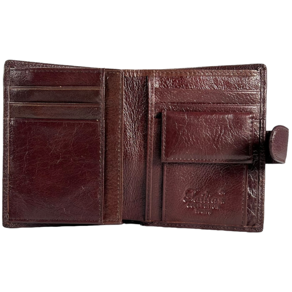 Кожаный кошелек для мужчин цвета кромесон с застежкой на кнопке