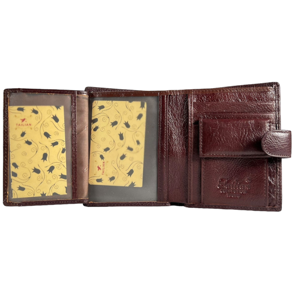 Кожаный кошелек для мужчин цвета кромесон с застежкой на кнопке