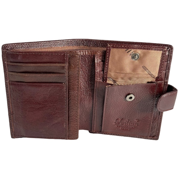 Кожаный кошелек для мужчин цвета кромесон с застежкой на кнопке