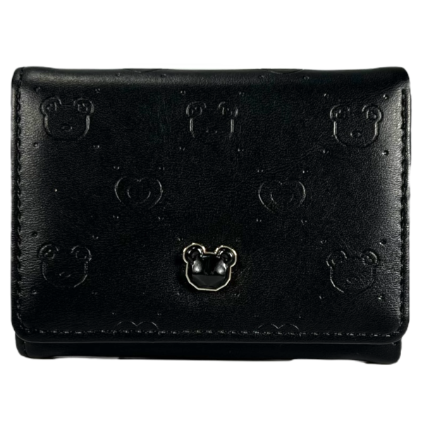 Женский кошелек экокожа, черный, с застежкой на кнопке