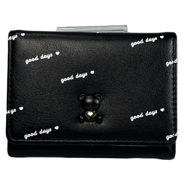 Стильний гаманець з екошкіри, чорного кольору, з кнопковою застібкою