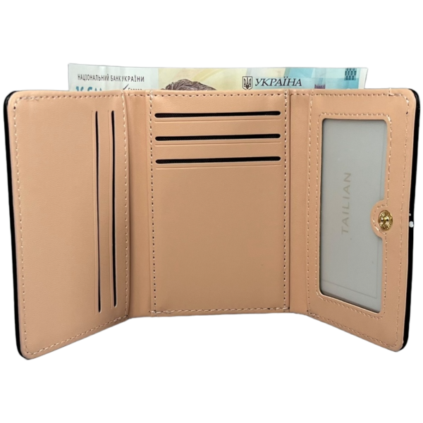 Стильний гаманець з екошкіри, чорного кольору, з кнопковою застібкою