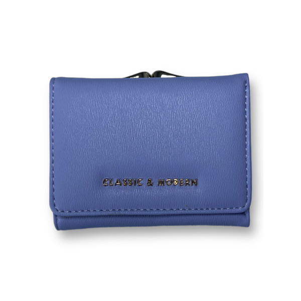 Женский кошелек из экокожи, фиолетовый с кнопочной застежкой и 1 отделом для купюр