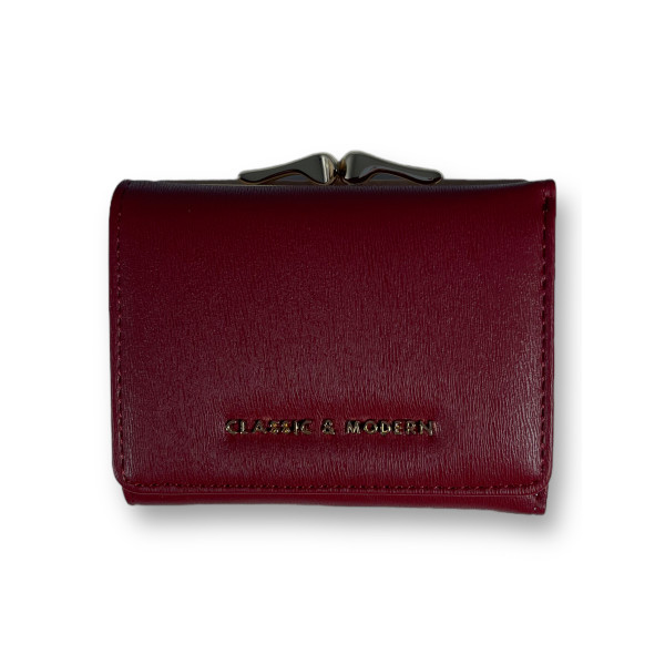 Кошелек женский из экокожи, бордовый, с кнопочной застежкой