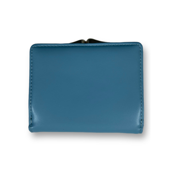 Стильный женский кошелек из экокожи, голубой, с кнопочной застежкой.