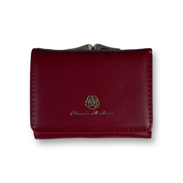 Женский кошелек из экокожи, бордовый, с кнопочной застежкой