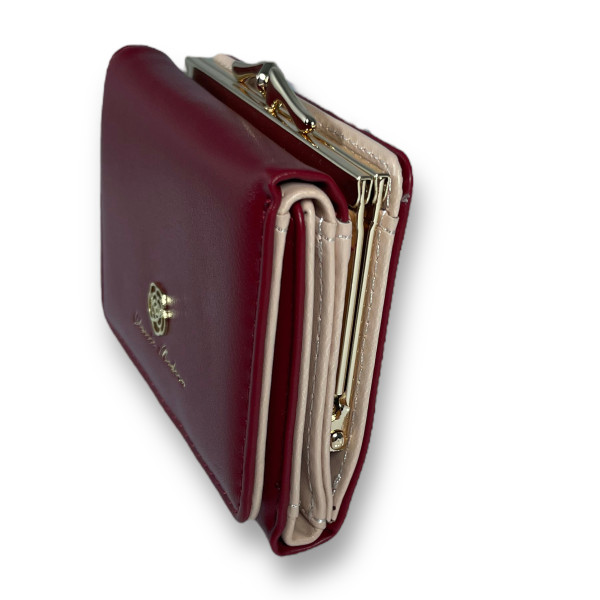 Женский кошелек из экокожи, бордовый, с кнопочной застежкой Женский кошелек из экокожи, бордовый, с кнопочной застежкой