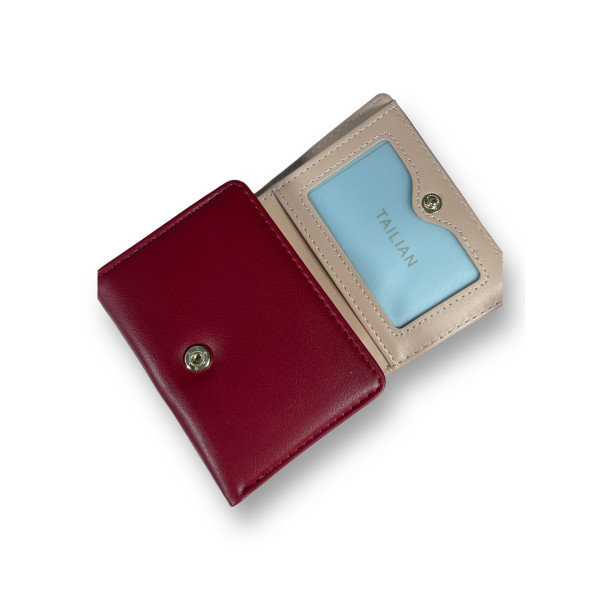 Женский кошелек из экокожи, бордовый, с кнопочной застежкой Женский кошелек из экокожи, бордовый, с кнопочной застежкой