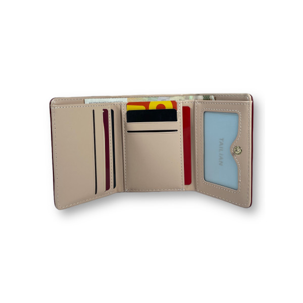 Женский кошелек из экокожи, бордовый, с кнопочной застежкой Женский кошелек из экокожи, бордовый, с кнопочной застежкой