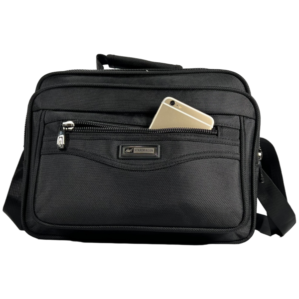 Стильна і комфортна сумка через плече, 4 відділення, текстиль, чорна Стильна і комфортна сумка через плече, 4 відділення, текстиль, чорна