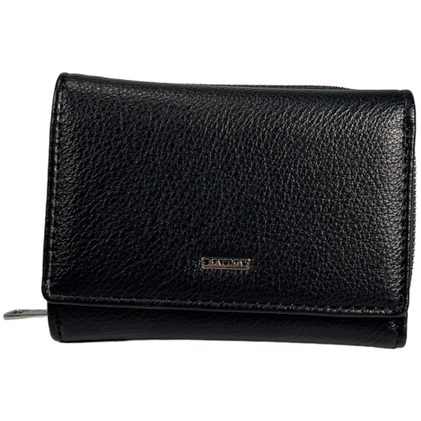 Стильный компактный кошелек из экокожи, черный, с застежкой на молнии