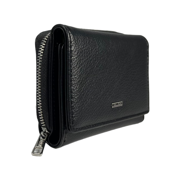 Стильный компактный кошелек из экокожи, черный, с застежкой на молнии Стильный компактный кошелек из экокожи, черный, с застежкой на молнии