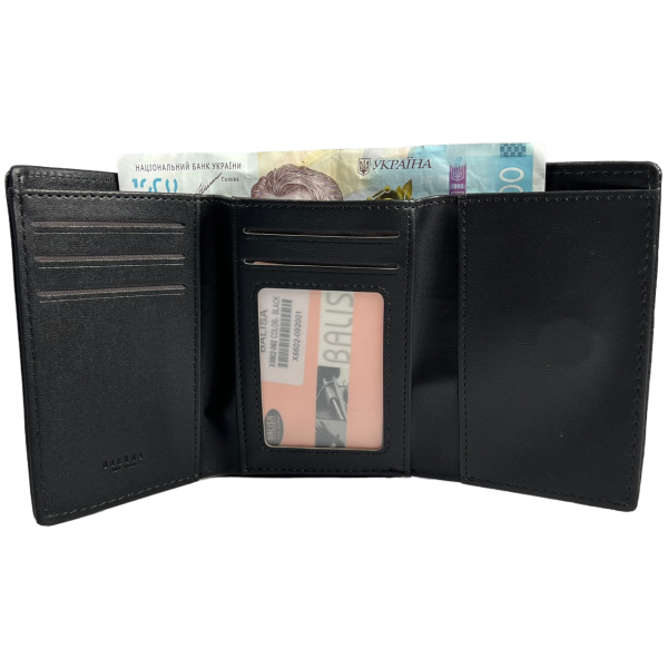 Стильный компактный кошелек из экокожи, черный, с застежкой на молнии Стильный компактный кошелек из экокожи, черный, с застежкой на молнии