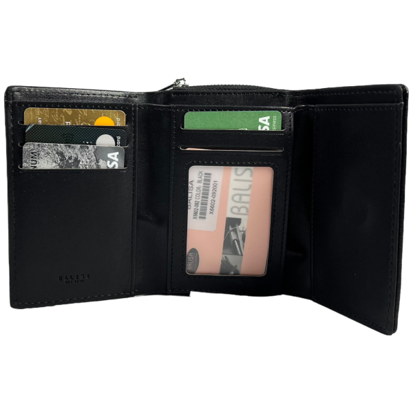 Стильный компактный кошелек из экокожи, черный, с застежкой на молнии Стильный компактный кошелек из экокожи, черный, с застежкой на молнии