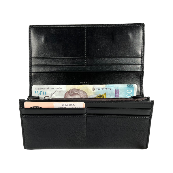 Кошелек женственный из экокожи, черный, с застежкой на молнии Кошелек женственный из экокожи, черный, с застежкой на молнии