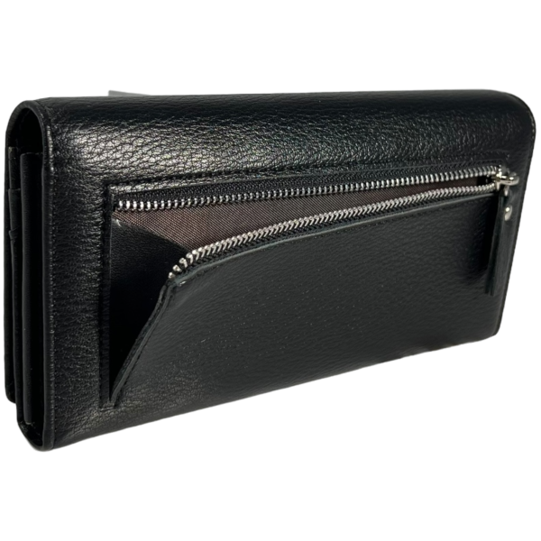 Классический женский кошелек из экокожи, черный, с кнопочной застежкой Классический женский кошелек из экокожи, черный, с кнопочной застежкой