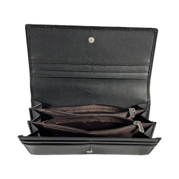 Классический женский кошелек из экокожи, черный, с кнопочной застежкой Классический женский кошелек из экокожи, черный, с кнопочной застежкой