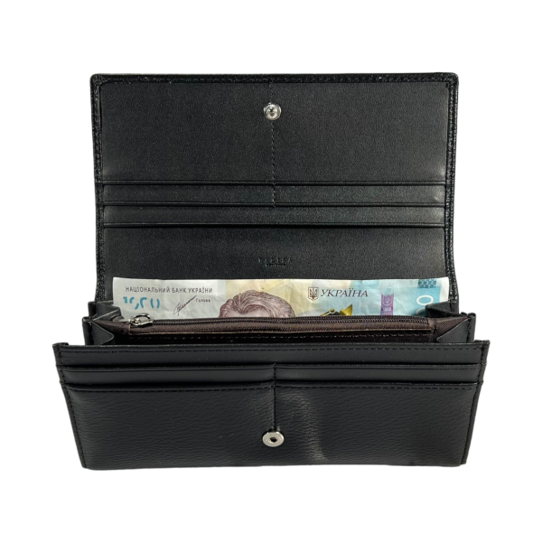 Классический женский кошелек из экокожи, черный, с кнопочной застежкой Классический женский кошелек из экокожи, черный, с кнопочной застежкой