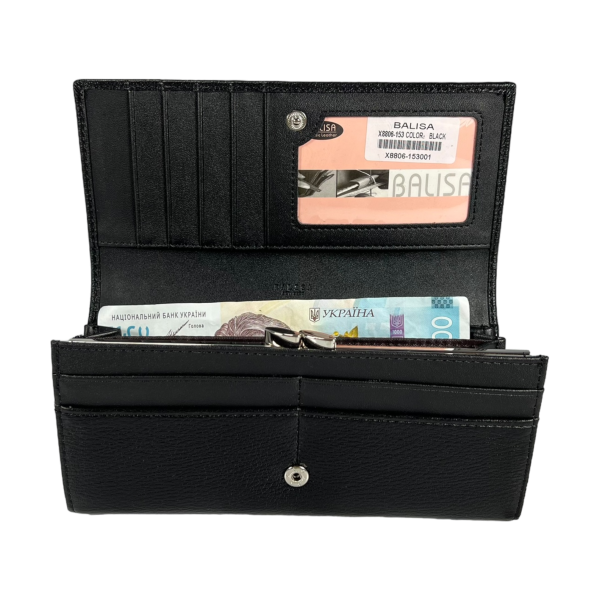 Жіночий гаманець з екошкіри, чорний, з кнопковою застібкою Жіночий гаманець з екошкіри, чорний, з кнопковою застібкою