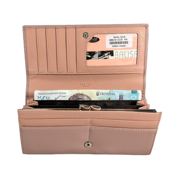Гаманець жіночий з екошкіри, рожевий, з кнопковою застібкою Гаманець жіночий з екошкіри, рожевий, з кнопковою застібкою