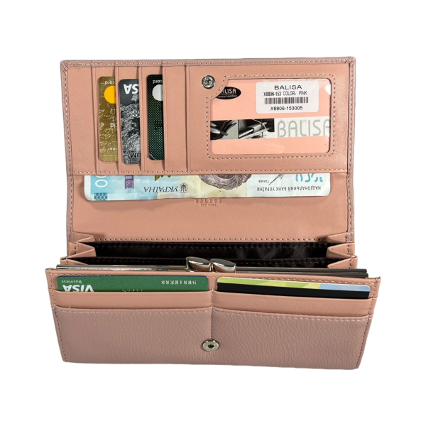 Гаманець жіночий з екошкіри, рожевий, з кнопковою застібкою Гаманець жіночий з екошкіри, рожевий, з кнопковою застібкою